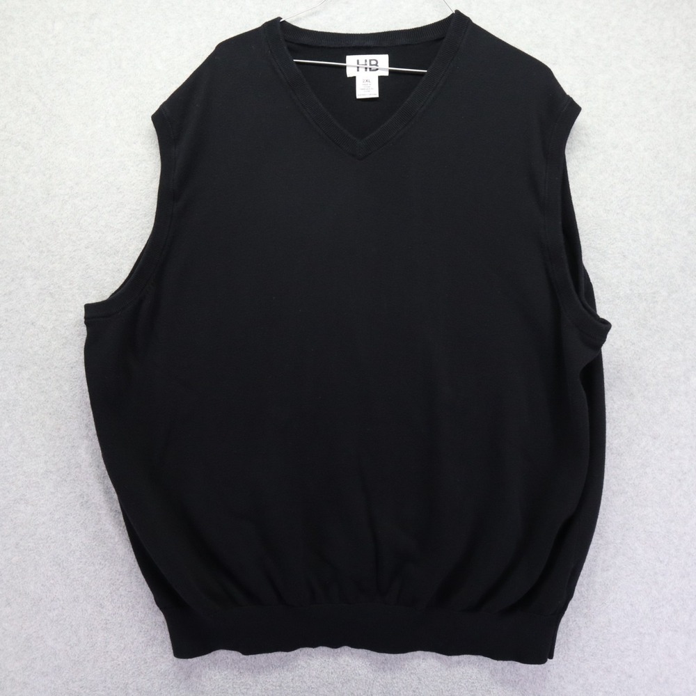 HB Harbor Bay Sweater Vest Mens 2XL XXL Pullover Knit V-Neck Black‎ Sleeveless